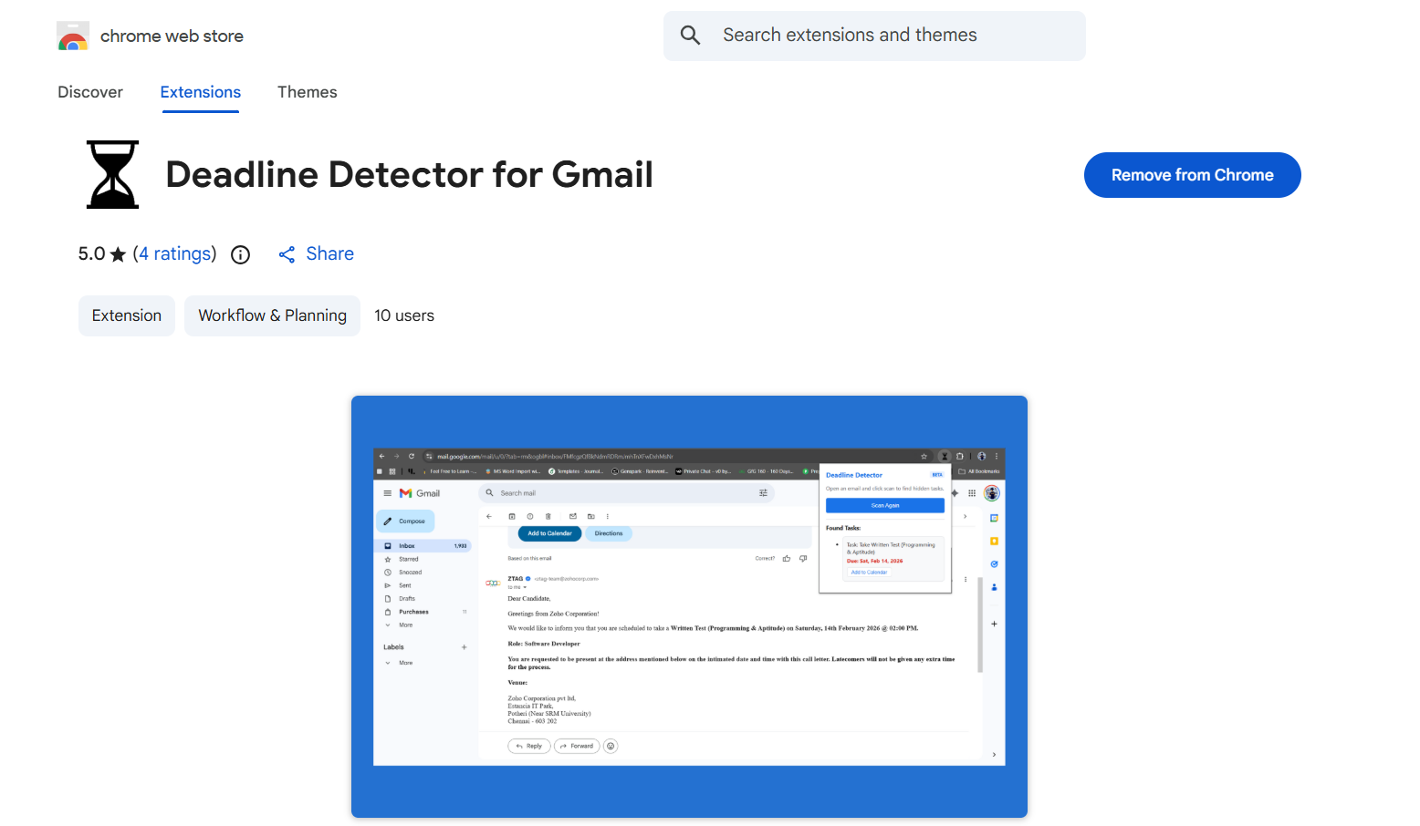 Deadline Detector for Gmail